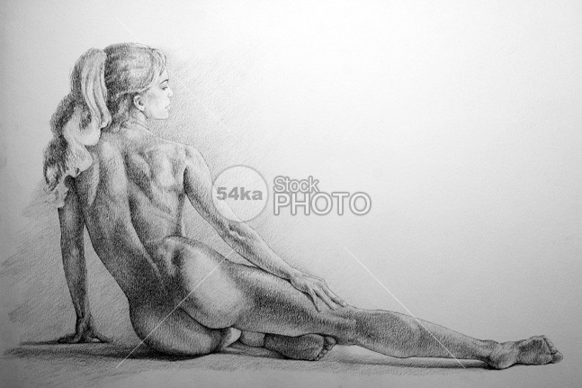 Women On One Side Lying Classic Pose Pencil Drawing