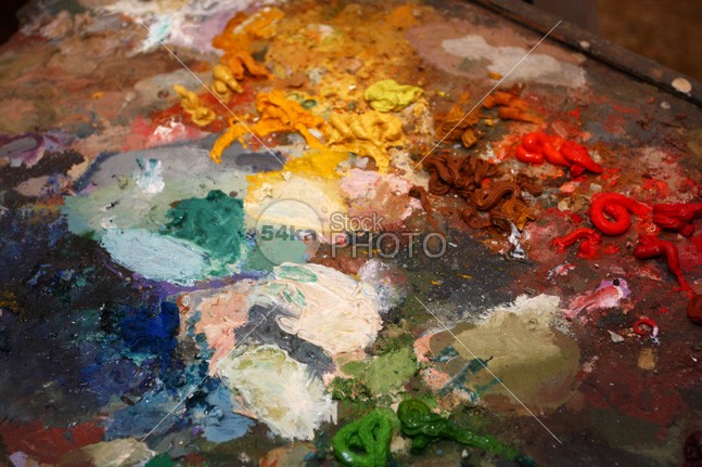 Colorful Paint Art Palette yellow white wet watercolor used Top tool Style stroke simple red purple profession pattern pallete palette Paintings painter paintbrush paint orange old oil mixing mixed mix image illustration hobby hobbies green fine detail design Creativity creative craft colours colorful colored color closeup classic canvas brush blue background artistic artist Art acrylic abstract 54ka StockPhoto