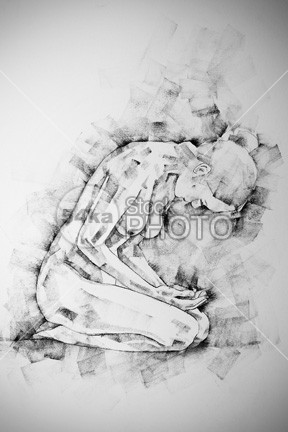 Woman Kneeling Pose Art Drawing - Classical Art Drawing - 54ka StockPhoto